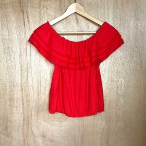 NWT Alice+Olivia Red Poppy Off Shoulder Viscose/Silk Ruffle Top Blouse M